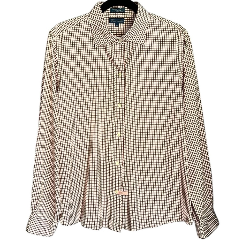 Faconnable Burgundy and White Checked Shirt Size XL - Picture 3 of 5
